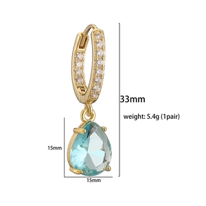 Boucles d'oreilles élégantes en cuivre doré avec zircon bleu en goutte d'eau et pierres