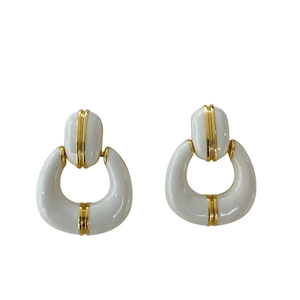 Vintage French style gold plated enamel drop earrings in elegant white and gold finish