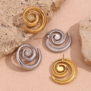 Elegant 18K gold plated stainless steel swirl earrings with micro-set zircon accents