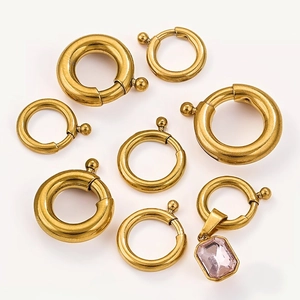 Golden stainless steel round spring clasps and necklace pendant charms for DIY jewelry