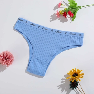 Light blue ribbed cotton panties with Sweet logo and star pattern for women