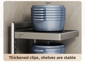 Detail of adjustable metal kitchen organizer with reinforced snap structure for heavy pots