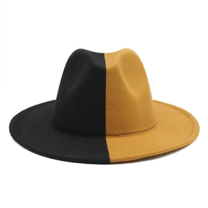 Chapeau fedora jazz bicolore en feutre de laine noir et kaki avec bord large plat