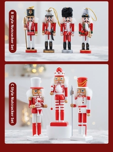 Detail of Style B and C wooden Nutcracker soldier sets for festive holiday decoration