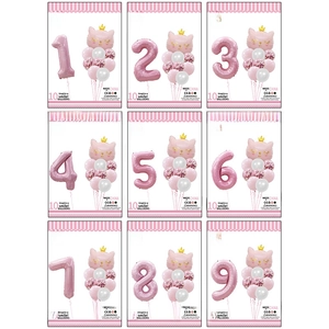 Set de ballons chat rose avec chiffres pour anniversaire fille et couronne