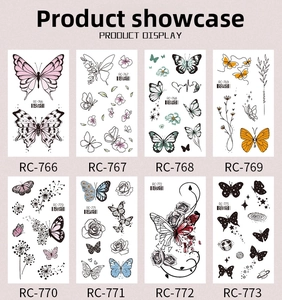 Detailed sheet of waterproof butterfly and floral temporary tattoo stickers in eight styles