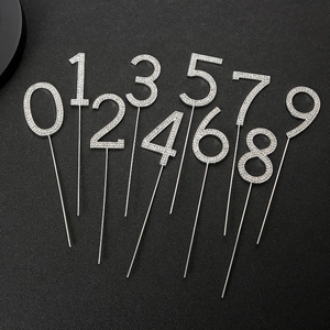 Rhinestone Number Cake Topper Alloy Shiny Numerical Dessert Decoration For Birthday Wedding Anniversary Party