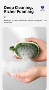 Detail of scalp massage brush creating rich foam for deep hair cleaning and care