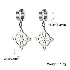 Silver stainless steel Celtic knot hoop earrings for women with detailed product dimensions