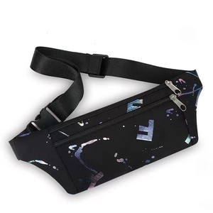 Versatile black sports waist bag with colorful pattern and adjustable strap for running