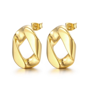 Minimalist irregular geometric twist chain earrings in 18K gold plated stainless steel