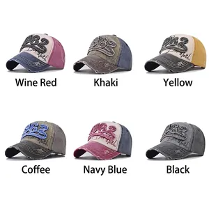 Casquettes de baseball 1962 délavées vintage en six couleurs dont bordeaux et bleu