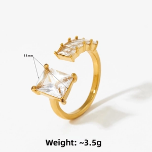 Detail of 11mm square zircon inlay on 316L stainless steel adjustable ring weight 3.5g