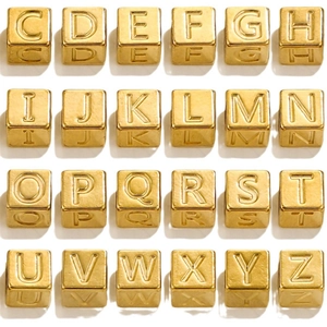 Polished gold square stainless steel alphabet beads C-Z for DIY jewelry making