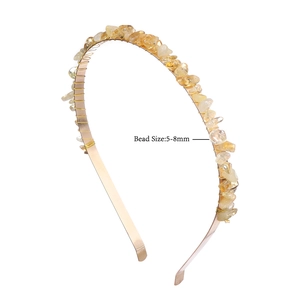 Golden headband with hand-wired natural pale yellow stone beads and 5-8mm bead size details