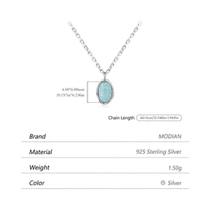 925 Sterling Silver necklace with oval iridescent opal pendant and adjustable silver chain