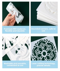 Macro view of flexible PET stencils showing laser-cut flower patterns and durability