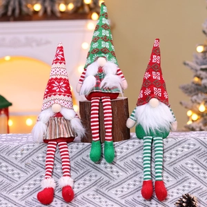 Christmas Gnome Plush Faceless Doll Long Legged Knitted Snowflake Stripe Tomte Desktop Ornament Festive Holiday Decor