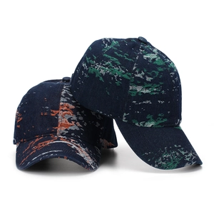Retro jacquard baseball caps with pixelated floral patterns in blue, orange, and green