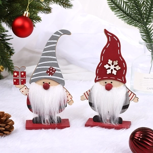 Nordic Wooden Christmas Gnome Santa Claus Ornament With Base Cartoon Desktop Figurine Home Car Decoration Holiday Gift