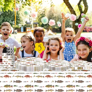 Fishing theme party tableware set with fish illustrations for outdoor picnic celebrations