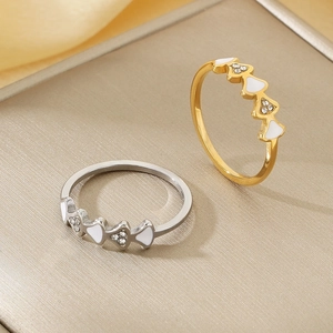 Bagues en acier inoxydable or 18 carats et argent avec émail blanc et diamants brillants