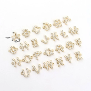 26 A-Z gold plated letter pendants with cubic zirconia for DIY jewelry making
