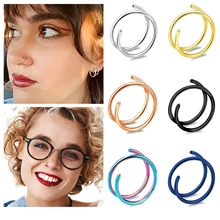 Detail showing u-shaped non-pierced nose rings in six metallic finishes for women and men