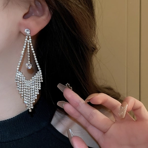 Elegant silver tassel earrings with sparkling crystals for bridal parties and formal events