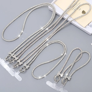 Rhinestone Butterfly Bow Phone Lanyard Crossbody Chain Anti-Lost Wrist Strap Sparkling Fashion Accessory For Women