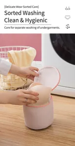 Détail d'un filet de lavage rose pour soutiens-gorge avec maille fine et fermeture éclair