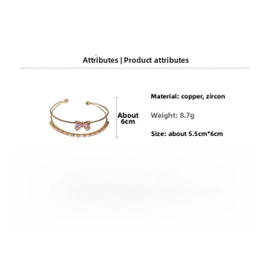 Detailed specs of the gold double-layer bow bracelet with pink zircon stone inlay