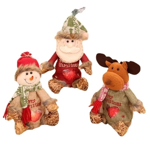 Three-piece Christmas fabric gift bags with Santa, Snowman, and Reindeer designs