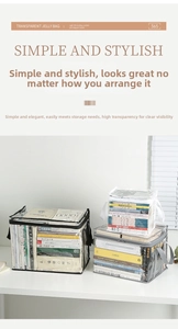 Close-up of transparent PVC book storage bags with reinforced handles and dual zippers