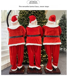 Rear view of 1.8m musical Santa Claus decoration in plush velvet suit with white beard
