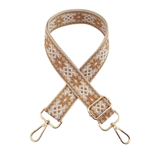 Boho jacquard shoulder strap with geometric ice flower pattern and gold metal hooks