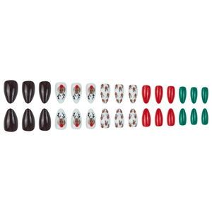 Faux ongles amande de Noël avec motifs renne mignons et couleurs festives