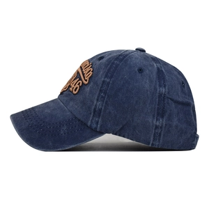 Navy blue washed cotton baseball cap with California 46 3D embroidery and vintage style