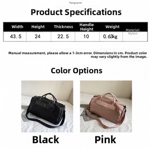 Size guide for large nylon sports bag showing dimensions for gym and travel use