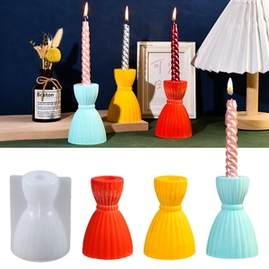 DIY Striped Hourglass Candle Holder Silicone Mold Pleated Skirt Design Resin Casting Gypsum Aromatherapy Base Decor