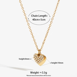 Golden heart pendant necklace with clear zircons, 40cm chain and product dimensions