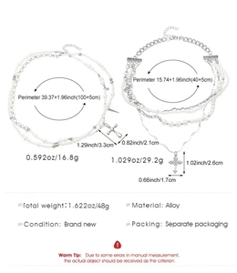 Detailed size specifications for multi-layer cross necklaces with alloy material dimensions