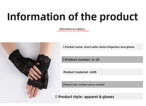 Détails de gants en dentelle noire sans doigts avec broderie florale élégante