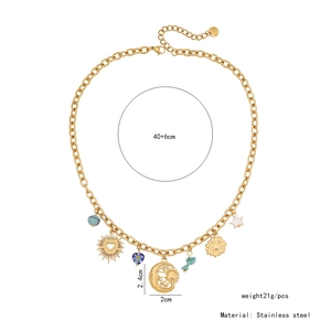 Détails et dimensions du collier bohème en acier inoxydable avec turquoise et breloques