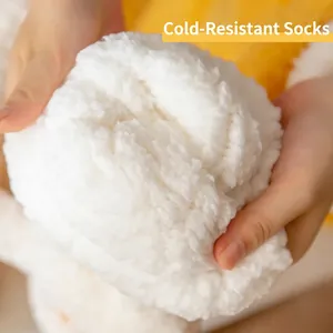 White thickened sherpa floor socks with warm fluffy fleece lining for winter comfort