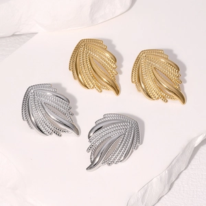 Textured Feather Wing Earrings Stainless Steel 18K Gold Plated Minimalist Elegant Jewelry For Women