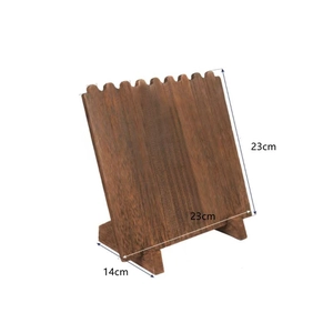 Présentoir à colliers en bois massif brun foncé, dimensions de 23x23x14 cm