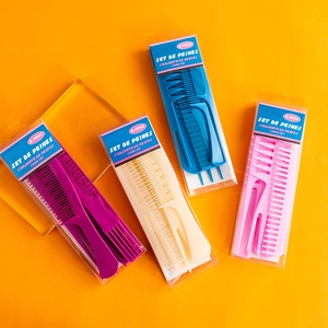 8-piece hair comb set in four vibrant colors with professional salon styling tools