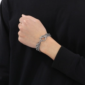Silbernes Edelstahl-Doppelkettenarmband mit OT-Verschluss und kubanischem Design