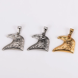 Hip-hop vintage eagle head stainless steel pendants in gold and silver finish